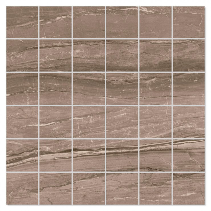 Marmor Mosaik Klinker Eos Brun Polerad Rak 30x30 (5x5) cm-0